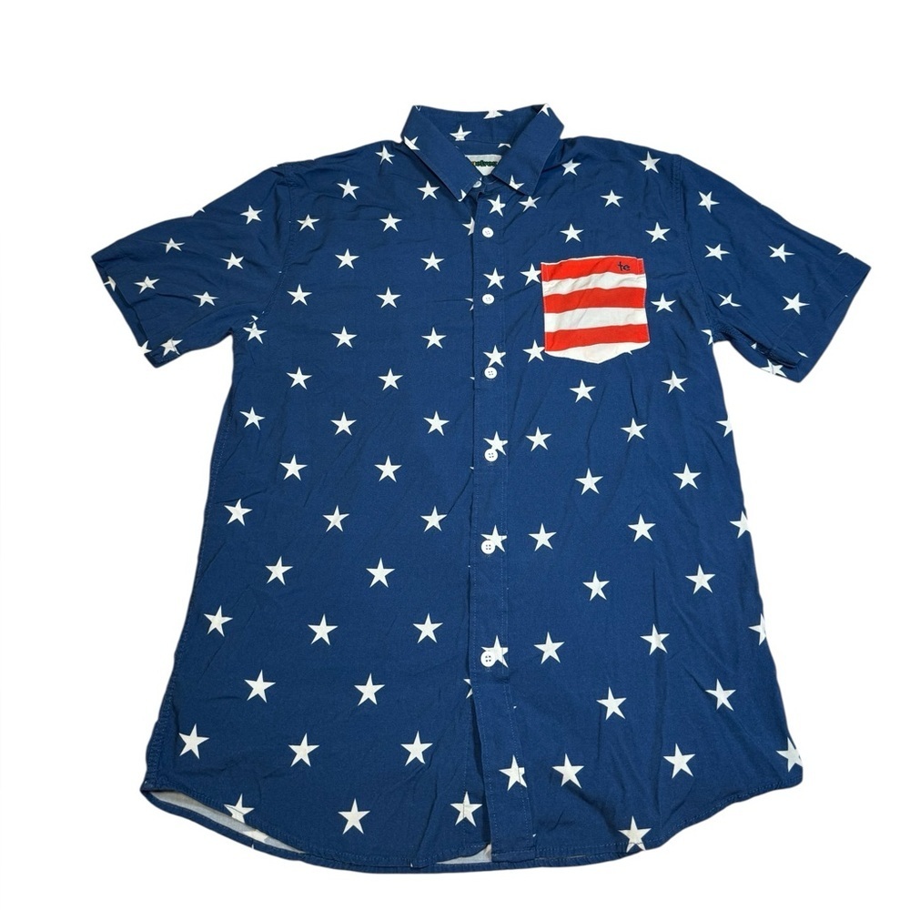 Tipsy Elves USA Flag Men’s Button-Down Shirt Large Patriotic Holiday Shirt